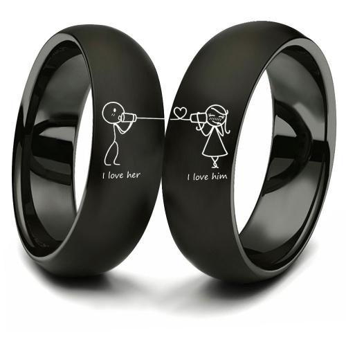 Couple Finger Rings, 304 Stainless Steel, Vacuum Ion Plating, Unisex  black 
