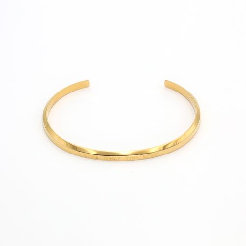 304 Stainless Steel Cuff Bangle, gold color plated, fashion jewelry & with letter pattern & for woman 
