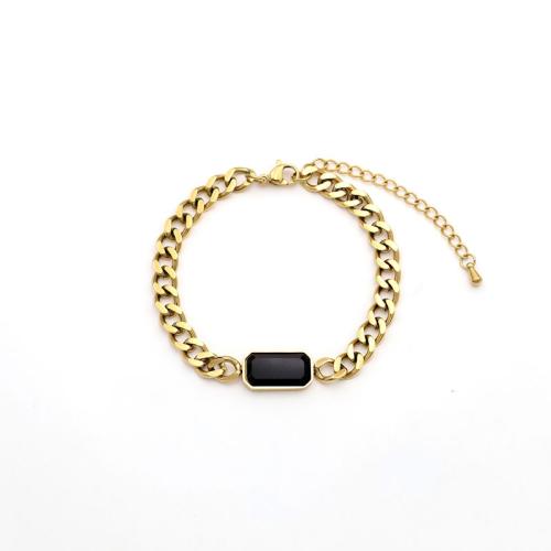 Titanium Steel Bracelet, with 2inch extender chain, Geometrical Pattern, gold color plated, fashion jewelry & micro pave cubic zirconia & for woman Approx 6.3 Inch 