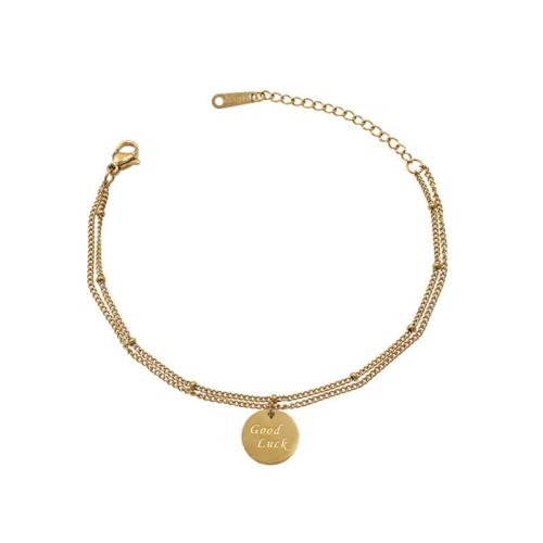 304 Stainless Steel Bracelet, with 1.6inch extender chain, Flat Round, gold color plated, Double Layer & fashion jewelry & with letter pattern & for woman Approx 6.3 Inch 