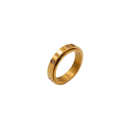 Нержавеющая сталь 304 Кольцо, плакирован золотом, вращающийся & инкрустированное микро кубического циркония & Женский, размер:6, продается PC