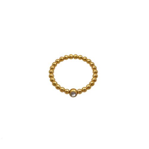 Partículas de acero anillo, chapado en color dorado, Joyería & micro arcilla de zirconia cúbica & para mujer, tamaño:8, Vendido por UD