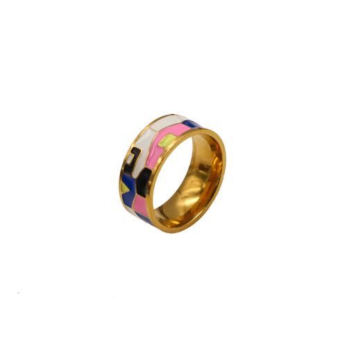 Partículas de acero anillo, chapado en color dorado, Esmalte de Esmalte Pintado a mano & diverso tamaño para la opción & para mujer, tamaño:7, Vendido por UD