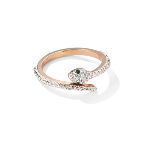 Partículas de acero anillo, Serpiente, chapado, diverso tamaño para la opción & para mujer & con diamantes de imitación, más colores para la opción, tamaño:6-9, Vendido por UD