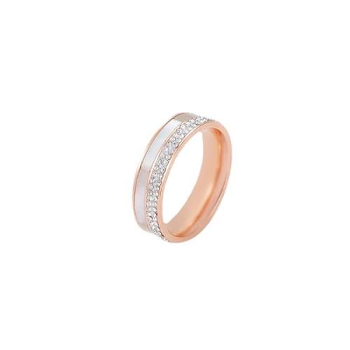 Titanium Steel Finger Ring, with White Shell, rose gold color plated & for woman & with rhinestone, US Ring 