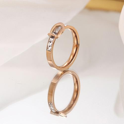Titanium Steel Finger Ring, Belt Buckle, rose gold color plated & micro pave cubic zirconia & for woman, US Ring 