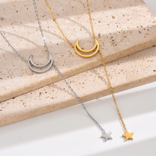Titanstahl Halskette, mit Verlängerungskettchen von 2inch, Mond und Sterne, plattiert, für Frau & hohl, keine, Länge:ca. 15.7 ZollInch, verkauft von PC
