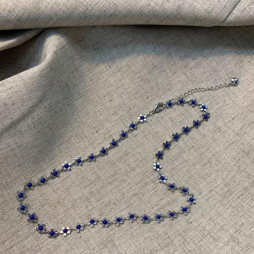 Collar de Aleación de Zinc con Esmalte, con 5cm extender cadena, Joyería & para mujer, azul, longitud:aproximado 38 cm, Vendido por UD