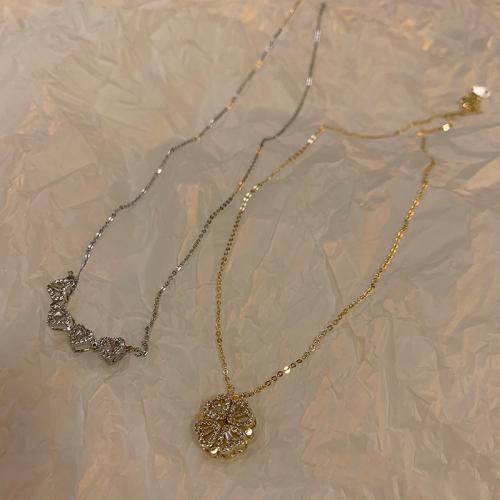 Rhinestone Brass Necklace, with Titanium Steel, with 5cm extender chain, fashion jewelry & for woman & with rhinestone Approx 42 cm 