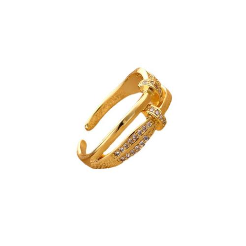 Rhinestone Brass Finger Ring, fashion jewelry & for woman & with rhinestone, golden, US Ring 