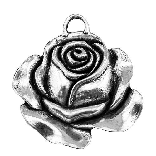 Подвесска в форме цветка из цинкового сплава , цинковый сплав, Роуз, плакированный цветом под старое серебро, DIY продается PC