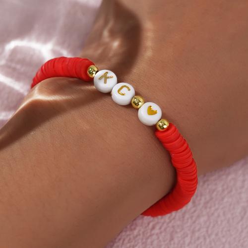 Bracelets d'argile polymère, argile de polymère, avec plastique, pour femme, rouge .5 cm, Vendu par PC[