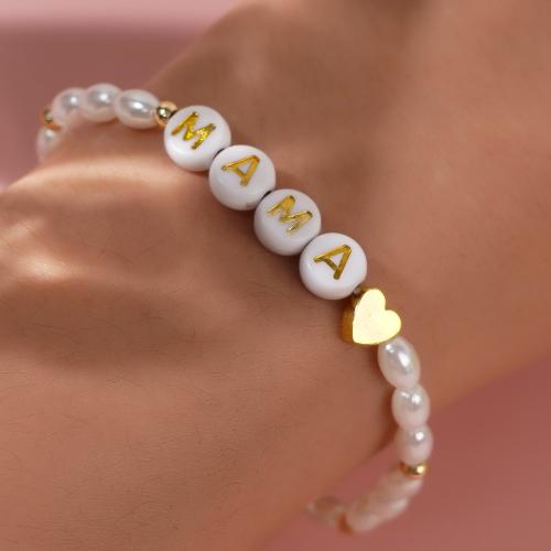 Kunststoff Armband Schmuck, Kunststoff Perlen, für Frau, weiß, Länge:17.5 cm, verkauft von PC