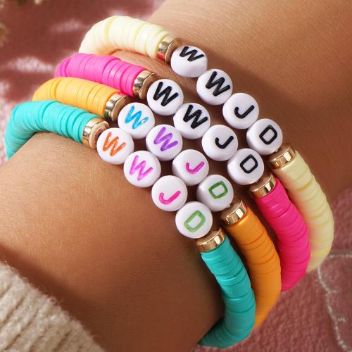 Fimo Armbänder, Polymer Ton, mit Kunststoff, 4 Stück & für Frau, gemischte Farben, Länge:17.5 cm, verkauft von setzen