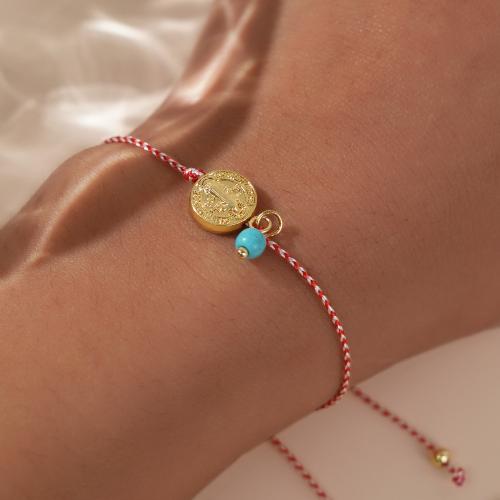 Zinc Alloy Turquoise Bracelets, with Cotton Thread & turquoise, gold color plated, for woman cm 