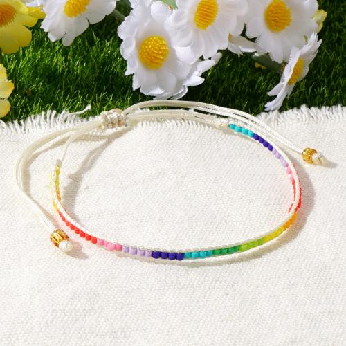 Glass Seed Beads Bracelets, Seedbead, with Cotton Thread, Adjustable & for woman, multi-colored cm 