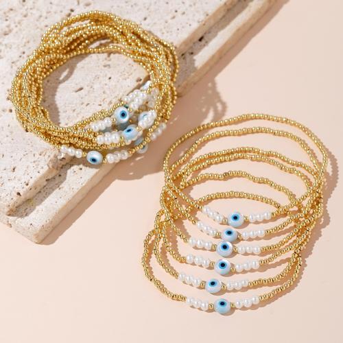 Evil Eye Lampwork Bracelets, with Plastic Pearl & Brass, evil eye pattern & for woman cm 