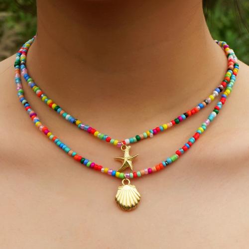 Glass Seed Beads Necklace, Seedbead, with Brass, with 5CM extender chain & for woman cm 