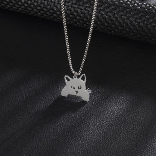 Stainless Steel Sweater Chain Necklace, 304 Stainless Steel, Cat, silver color plated, for woman cm 