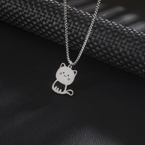 Stainless Steel Sweater Chain Necklace, 304 Stainless Steel, Cat, silver color plated, Unisex & hollow cm 