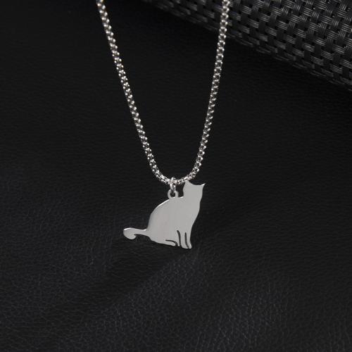 Stainless Steel Sweater Chain Necklace, 304 Stainless Steel, Cat, silver color plated, for woman cm 