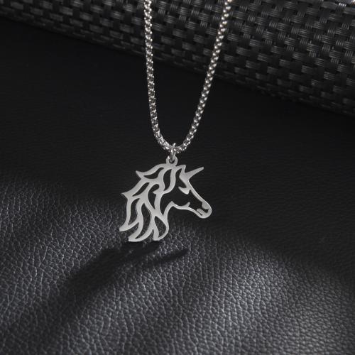 Stainless Steel Sweater Chain Necklace, 304 Stainless Steel, Unicorn, silver color plated, Unisex & hollow cm 