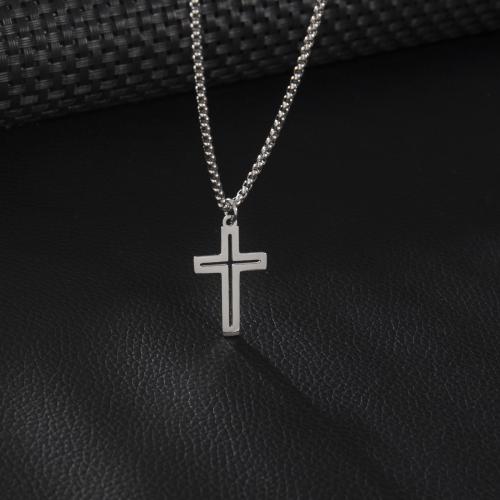Stainless Steel Sweater Chain Necklace, 304 Stainless Steel, Cross, silver color plated, Unisex & hollow cm 