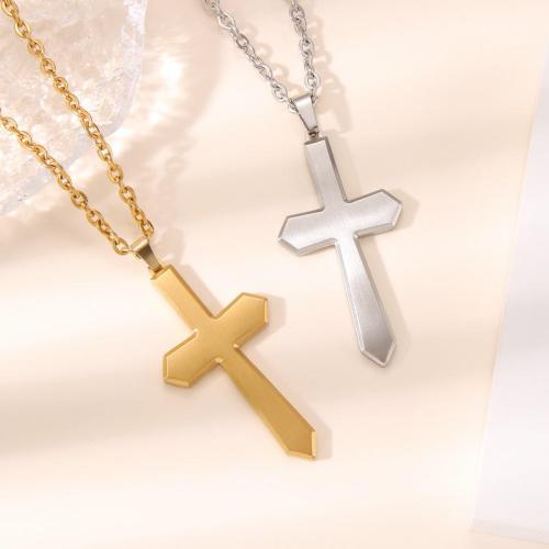 Titanium Steel Jewelry Necklace, Cross, plated, for woman cm 