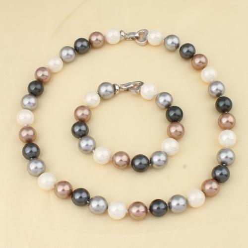 South Sea Shell Jewelry Sets, Shell Pearl, 2 pieces & fashion jewelry Bead 12mm, bracelet 19cm, necklace 45cm 