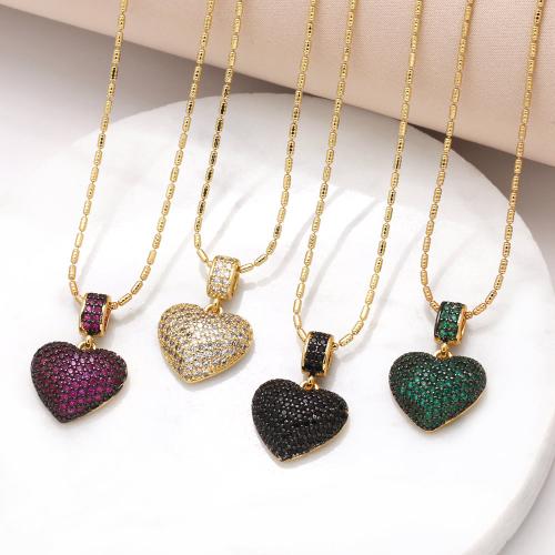 Cubic Zircon Micro Pave Brass Necklace, Heart, gold color plated, fashion jewelry & micro pave cubic zirconia cm 