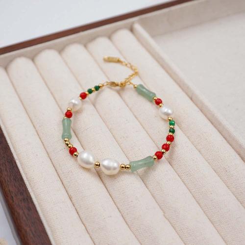 Natural Freshwater Pearl Jewelry Sets, Jade, with Titanium Steel & Freshwater Pearl, plated, fashion jewelry mixed colors 