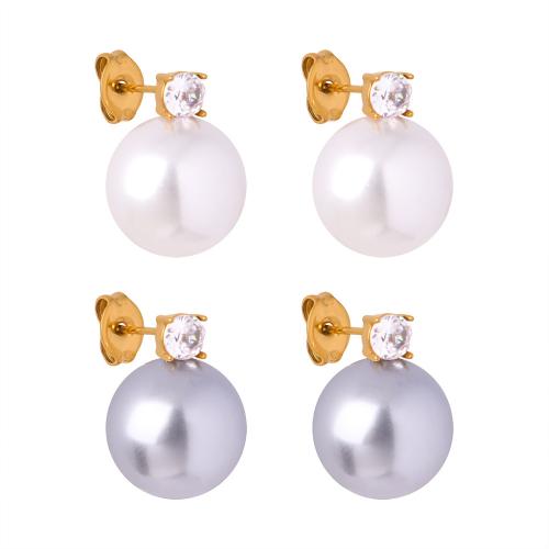 Boucles d'oreilles en acier titane, avec perle de plastique, Placage de couleur d'or, bijoux de mode & pour femme & avec strass, plus de couleurs à choisir Vendu par paire