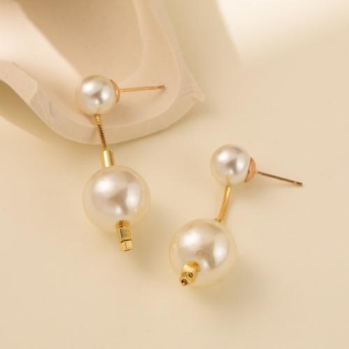 Pendiente de aleación de cinc con perlas plásticas, aleación de zinc, con Perlas plásticas, Joyería & para mujer, dorado, 45x14mm, Vendido por Par[