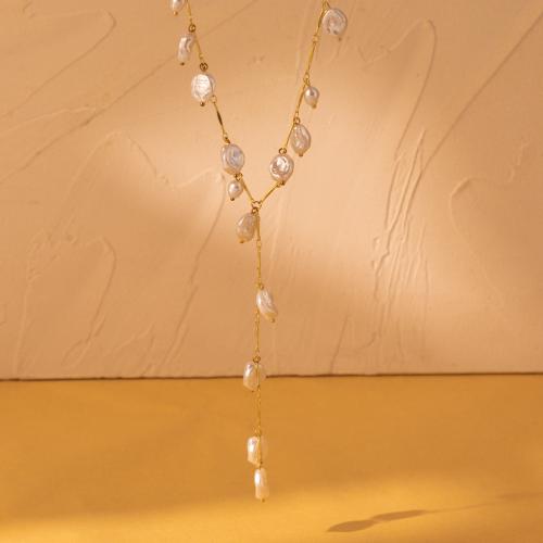 Ожерелье цинкового сплава , цинковый сплав, с Пластиковая жемчужина, с 2.76 Inch наполнитель цепи, ювелирные изделия моды & Женский, золотой, длина:13.78 дюймовый, продается PC