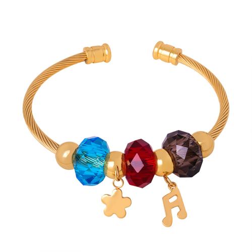 Acier titane bracelet manchette, avec cristal, plaqué de couleur d'or KC, bijoux de mode & pour femme, plus de couleurs à choisir, Vendu par PC