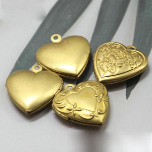 Brass Locket Pendants, Heart, plated, DIY original color, 19mm 