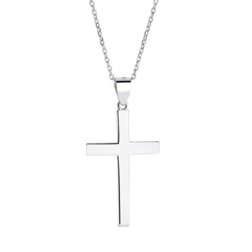 Sterling Silver Jewelry Necklace, 925 Sterling Silver, Cross, for woman, platinum color Approx 41-50 cm 