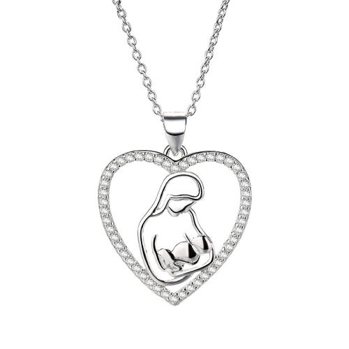 Cubic Zirconia Micro Pave Sterling Silver Necklace, 925 Sterling Silver, Heart, micro pave cubic zirconia & for woman, platinum color Approx 41-50 cm 