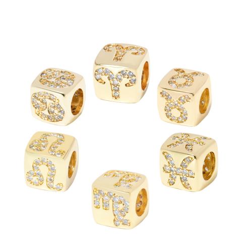 Cubic Zirconia Micro Pave Brass Beads, plated, Zodiac symbols jewelry & DIY & micro pave cubic zirconia & for woman, golden 