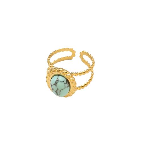Titanium Steel Finger Ring, with turquoise, plated & for woman, golden 