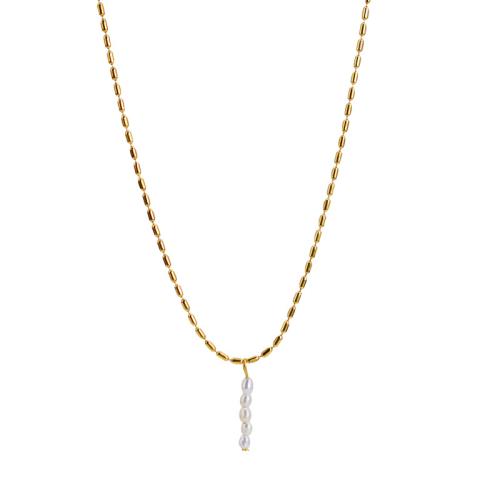 Titan Schmuck Halskette, Titanstahl, mit Kunststoff Perlen, mit Verlängerungskettchen von 5cm, plattiert, für Frau, goldfarben, Länge:40 cm, verkauft von PC