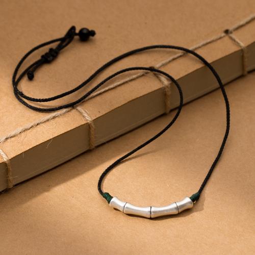 925 Sterling Silver Necklace, with Polyester Cord, Bamboo, fashion jewelry & for woman Approx 21.3 Inch 