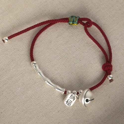 925 Sterling Silver Bracelet, with Polyester Cord, Bell, vintage & for woman Approx 9 Inch 
