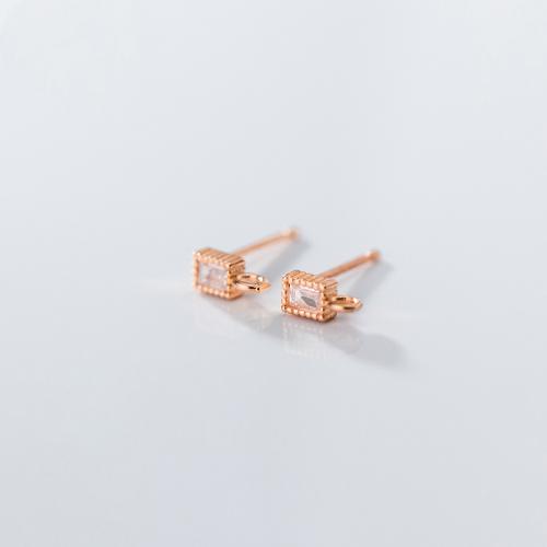Sterling Silver Earring Stud Component, 925 Sterling Silver, Geometrical Pattern, rose gold color plated, DIY & micro pave cubic zirconia 