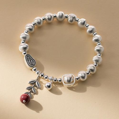 925 Sterling Silver Bracelet, with Cinnabar, Wheat, vintage & for woman Approx 6.3-9.8 Inch 