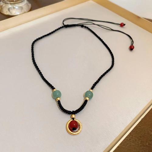 Brass Jewelry Necklace, with Red Agate, fashion jewelry & for woman Approx 50 cm 