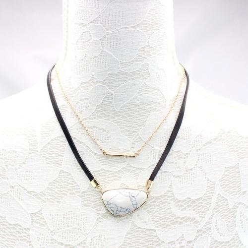 Zinc Alloy Necklace, with Howlite & leather cord, Double Layer & fashion jewelry & for woman Approx 40 cm, Approx 46 cm 