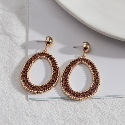 Zinc Alloy Stud Earring, with PU Leather, fashion jewelry & for woman 