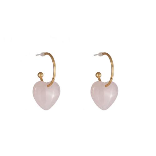 Zinc Alloy Stud Earring, with Rose Quartz, Heart, fashion jewelry & for woman 