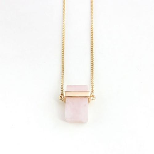 Zinc Alloy Sweater Chain Necklace, with Rose Quartz, fashion jewelry & for woman Approx 70 cm 